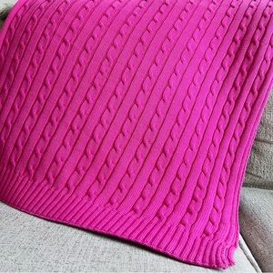 Lauren Ralph Lauren 100% Cotton Deep Pink Cableknit Throw Blanket